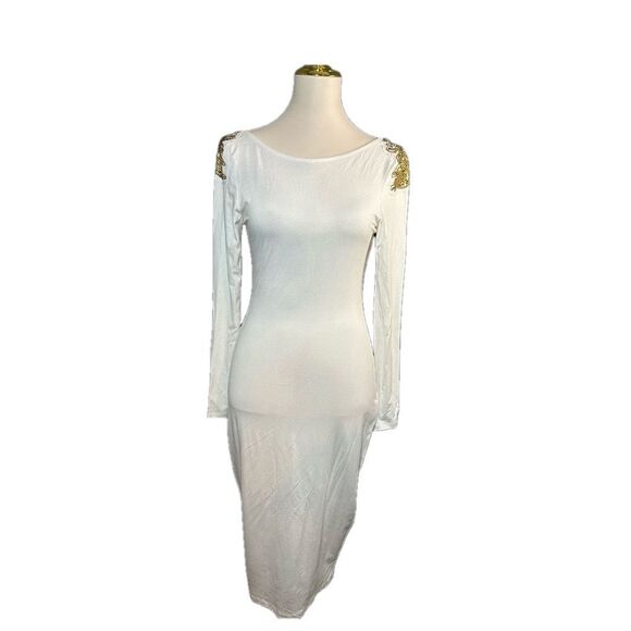 ASOS Embellished Shoulder Bodycon Midi Dress | NWT | Size 10 - Picture 3 of 8